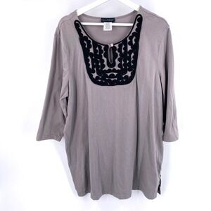 Ulla Popken Tunic Top Embroidered Keyhole Relaxed Fit Plus Size 16/18